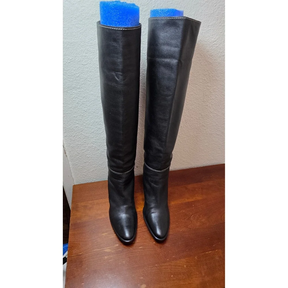 Gaetano B. Over The Knee Boots Womens 41 Black Leather Made in Italy Tall Heel